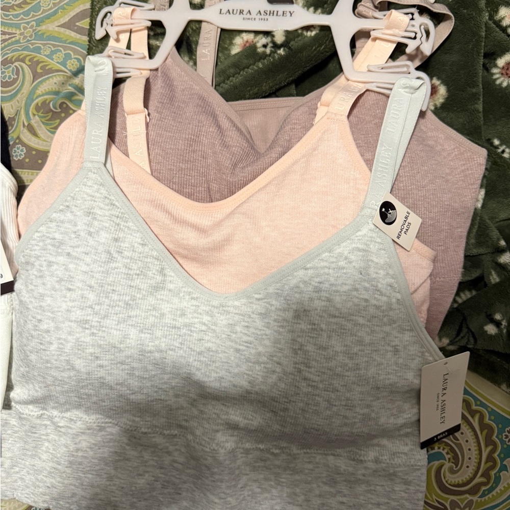 Laura Ashley Soft Gray and Pink Bralette Duo